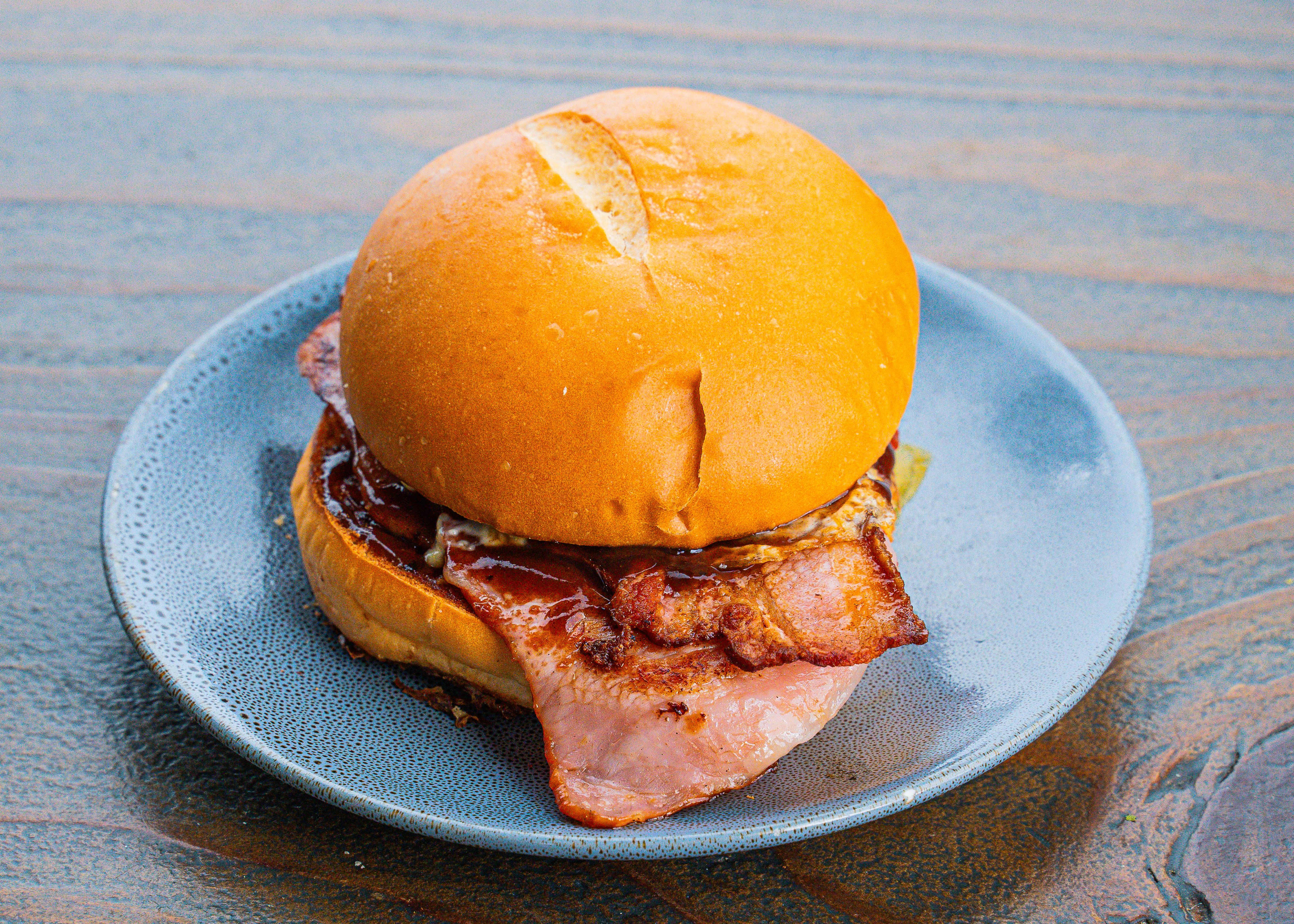 Bacon and egg breakfast burger